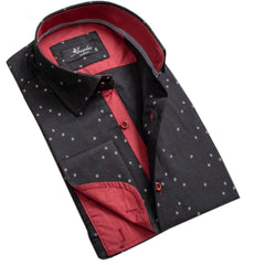 Black And Red Mens Slim Fit French Cuff Shirts with Cufflink Holes - - Horizon Bliss