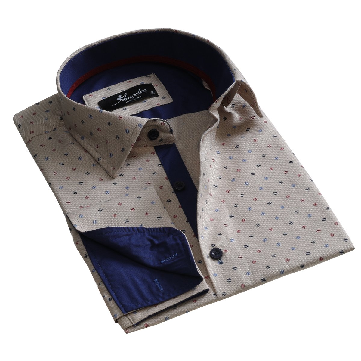 Cream Design Mens Slim Fit French Cuff Shirts with Cufflink Holes - - Horizon Bliss