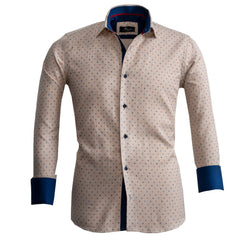 Cream Design Mens Slim Fit French Cuff Shirts with Cufflink Holes - - Horizon Bliss