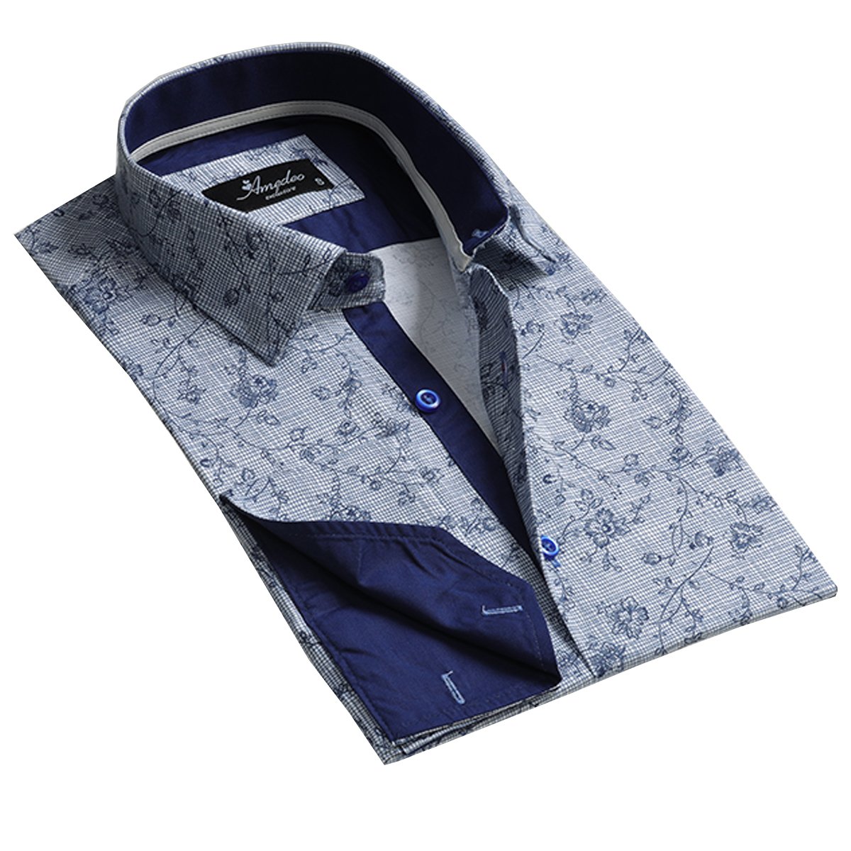 Blue and White Mens Slim Fit French Cuff Shirts with Cufflink Holes - - Horizon Bliss