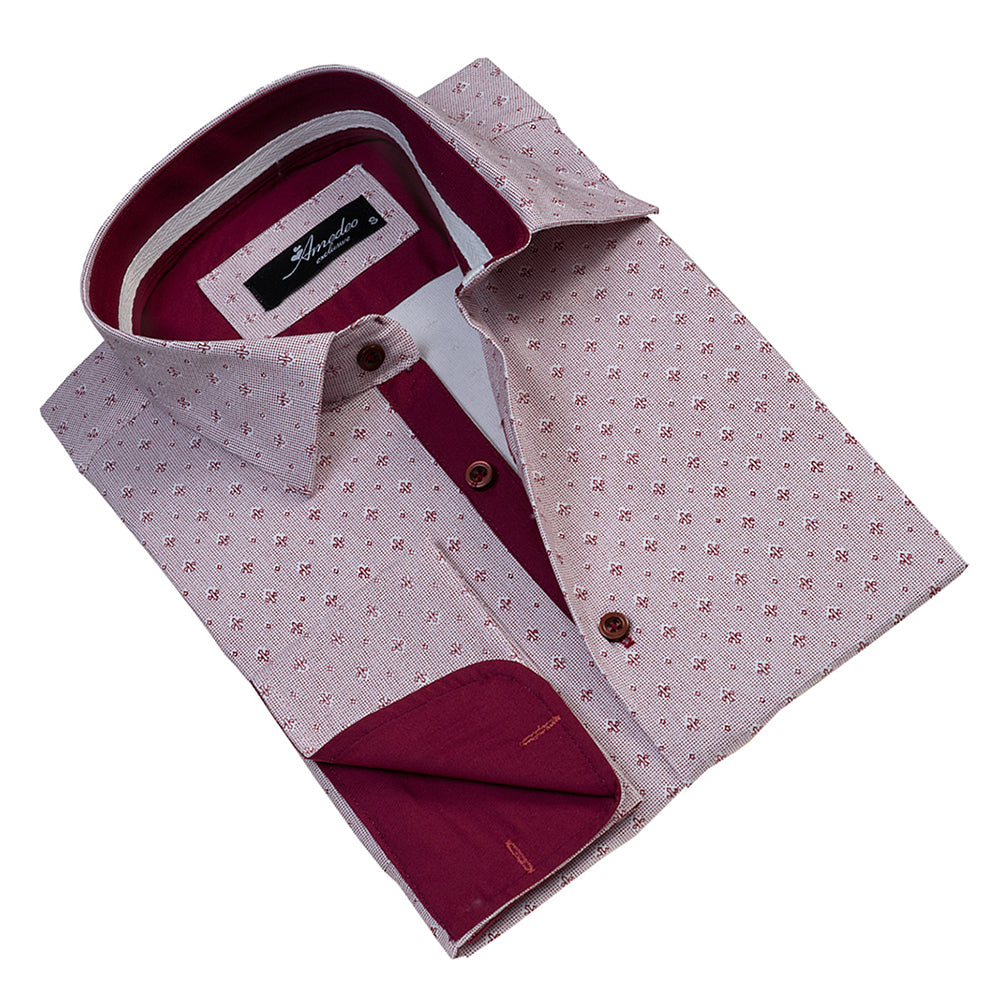 Burgandy And White Polka Dots Mens Slim Fit Designer French Cuff Shirt - Horizon Bliss