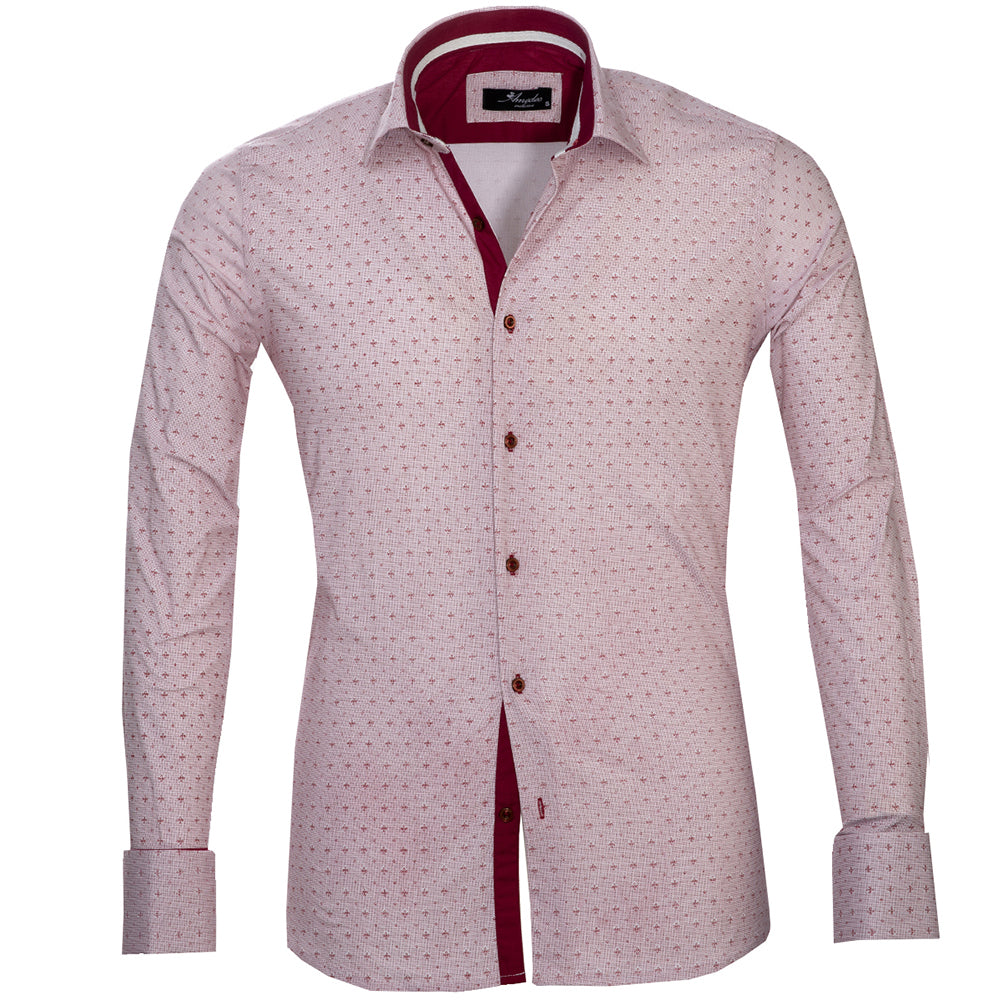 Burgandy And White Polka Dots Mens Slim Fit Designer French Cuff Shirt - Horizon Bliss