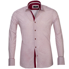 Burgandy And White Polka Dots Mens Slim Fit Designer French Cuff Shirt - Horizon Bliss