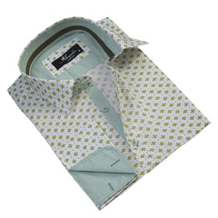 Light Green with Pattern Mens Slim Fit French Cuff Shirts with - Horizon Bliss