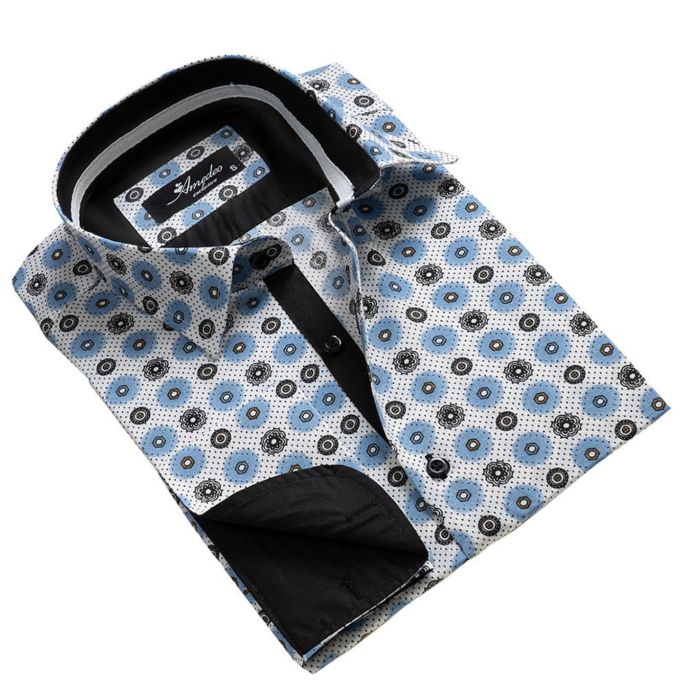 Black and Blue Circles Mens Slim Fit French Cuff Shirts with Cufflink - Horizon Bliss