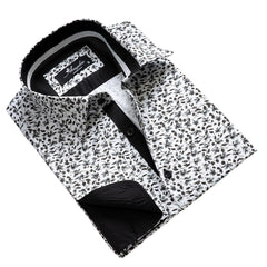 Dark Grey Floral Mens Slim Fit French Cuff Shirts with Cufflink Holes - Horizon Bliss