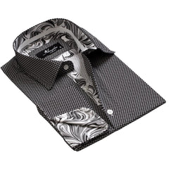 Black And White Men's Mens Slim Fit French Cuff Shirts with Cufflink - Horizon Bliss