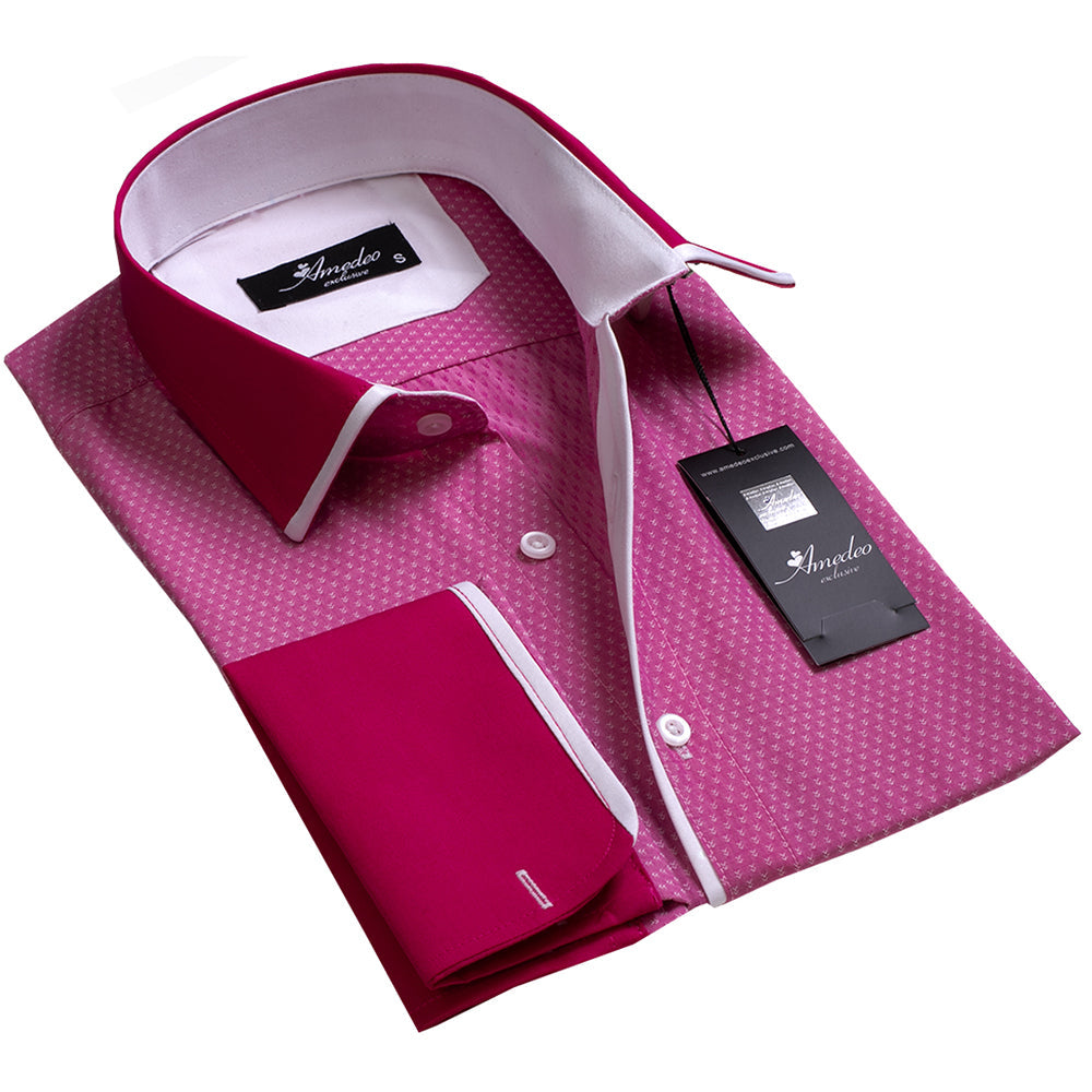 Light Red with Dark Red Mens Slim Fit French Cuff Shirts with Cufflink - Horizon Bliss