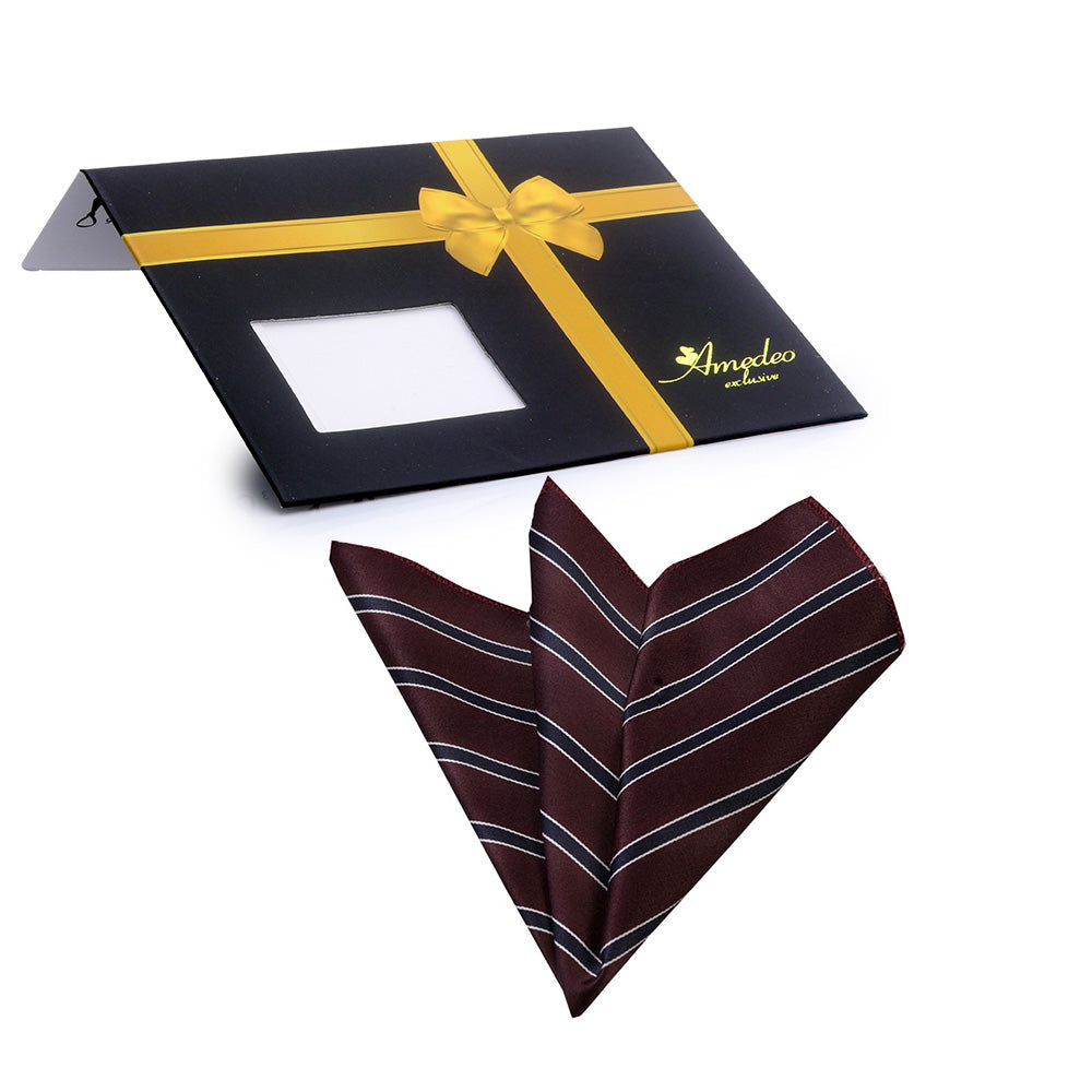 Maroon with white stripes Mens Pocket Square - Premium Silk - Horizon Bliss