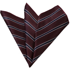 Maroon with white stripes Mens Pocket Square - Premium Silk - Horizon Bliss