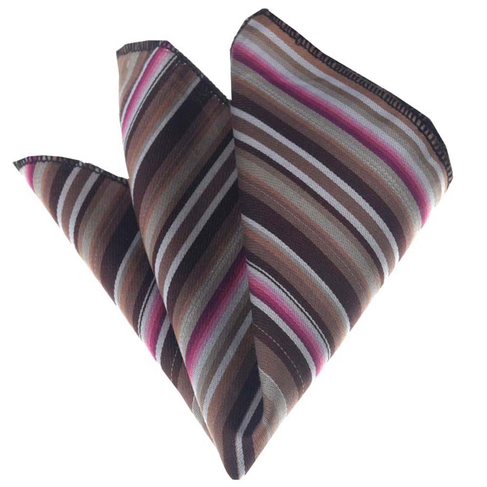 Pink Brown White Stripes Mens Pocket Square - Premium Silk - Horizon Bliss