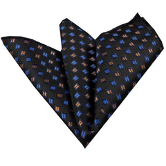 Black with Metallic Blue & Gold Mens Pocket Square - Premium Silk - Horizon Bliss