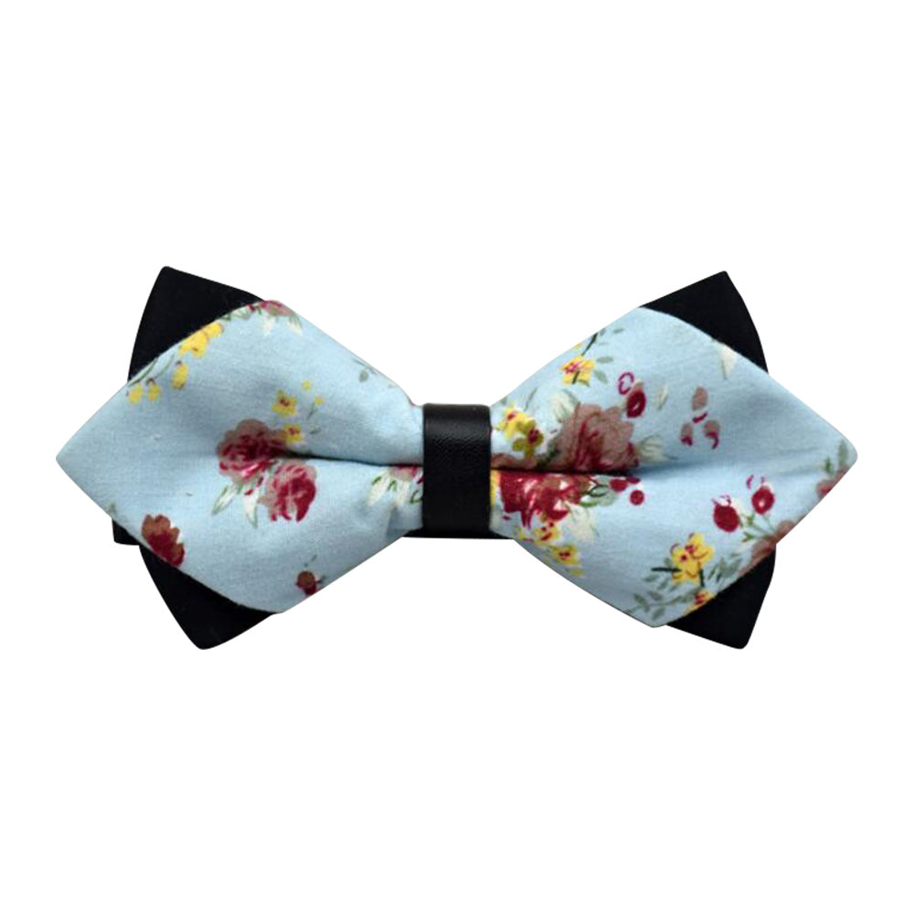 Men's Baby Blue Floral 100% Cotton Pre-Tied Bow Tie - Horizon Bliss