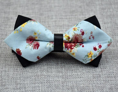 Men's Baby Blue Floral 100% Cotton Pre-Tied Bow Tie - Horizon Bliss