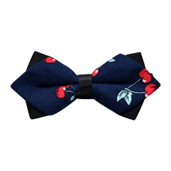 Men's Navy Blue Red Cherries 100% Cotton Pre-Tied Bow Tie - Horizon Bliss