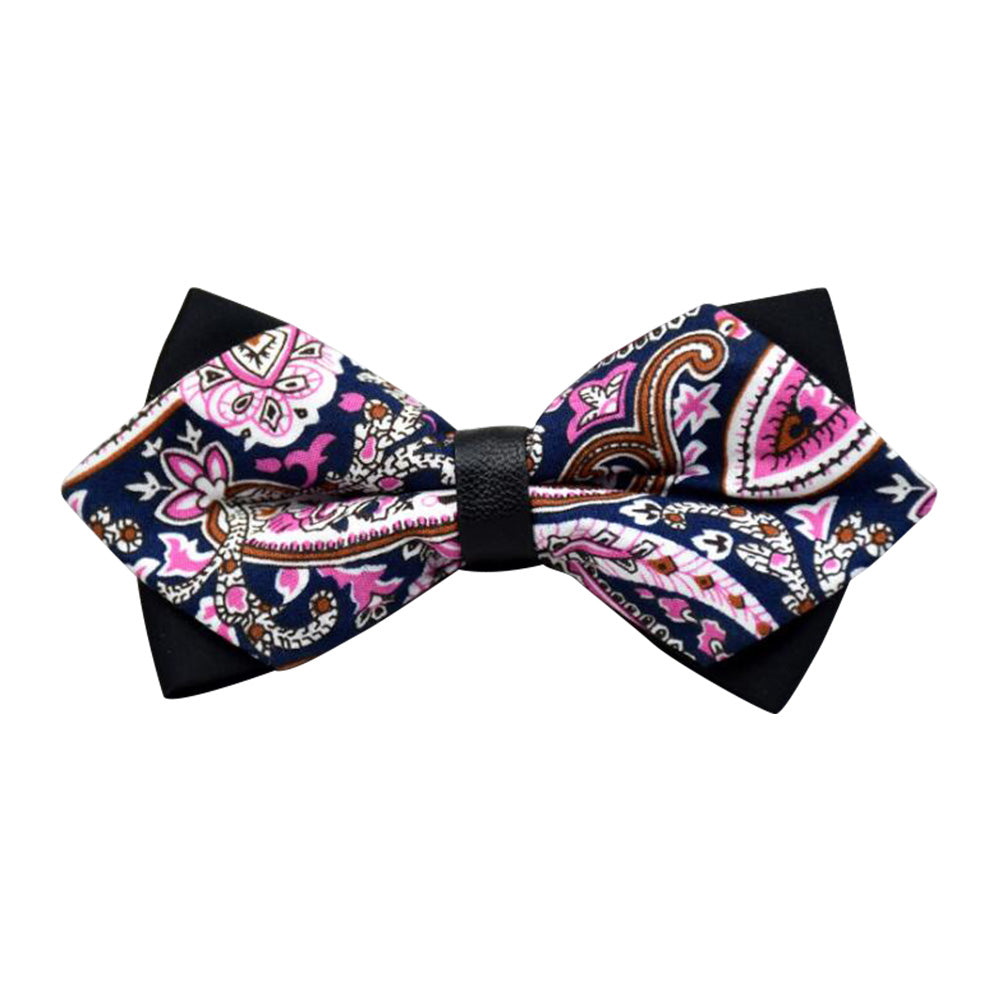 Men's Black Pink Floral 100% Cotton Pre-Tied Bow Tie - Horizon Bliss