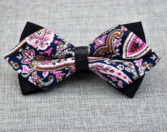 Men's Black Pink Floral 100% Cotton Pre-Tied Bow Tie - Horizon Bliss