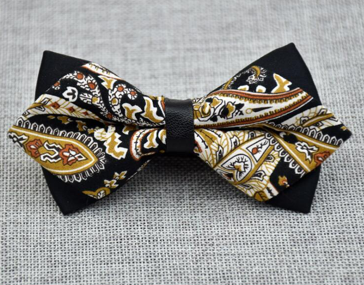 Men's Black Gold Floral 100% Cotton Pre-Tied Bow Tie - Horizon Bliss