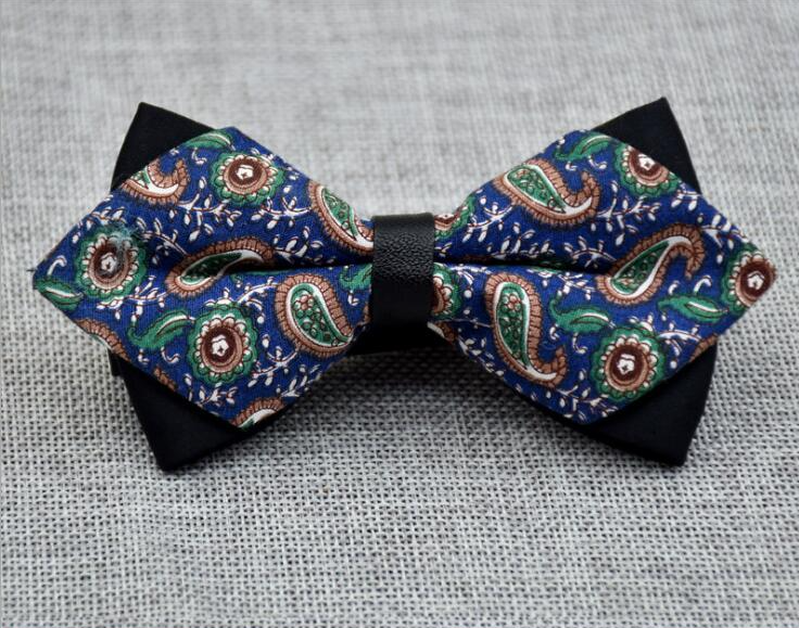 Men's Blue Green Paisley 100% Cotton Pre-Tied Bow Tie - Horizon Bliss