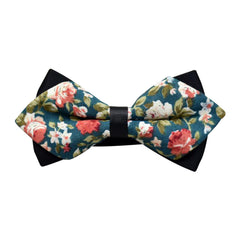 Men's Blue Orange Floral 100% Cotton Pre-Tied Bow Tie - Horizon Bliss