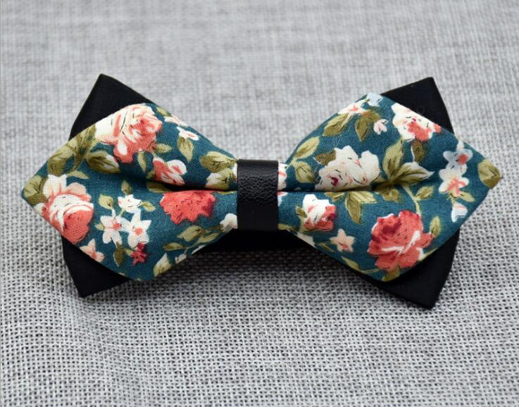 Men's Blue Orange Floral 100% Cotton Pre-Tied Bow Tie - Horizon Bliss