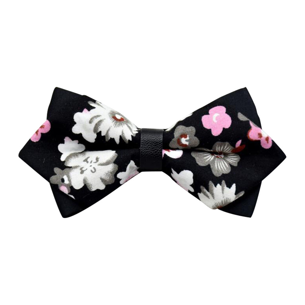 Men's Black White Floral 100% Cotton Pre-Tied Bow Tie - Horizon Bliss