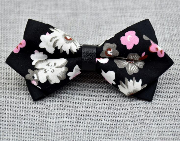 Men's Black White Floral 100% Cotton Pre-Tied Bow Tie - Horizon Bliss