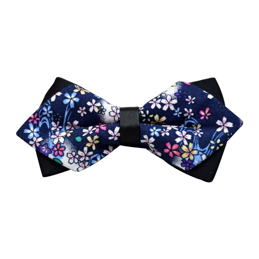 Men's Navy Blue Colorful Floral 100% Cotton Pre-Tied Bow Tie - Horizon Bliss