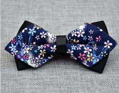 Men's Navy Blue Colorful Floral 100% Cotton Pre-Tied Bow Tie - Horizon Bliss