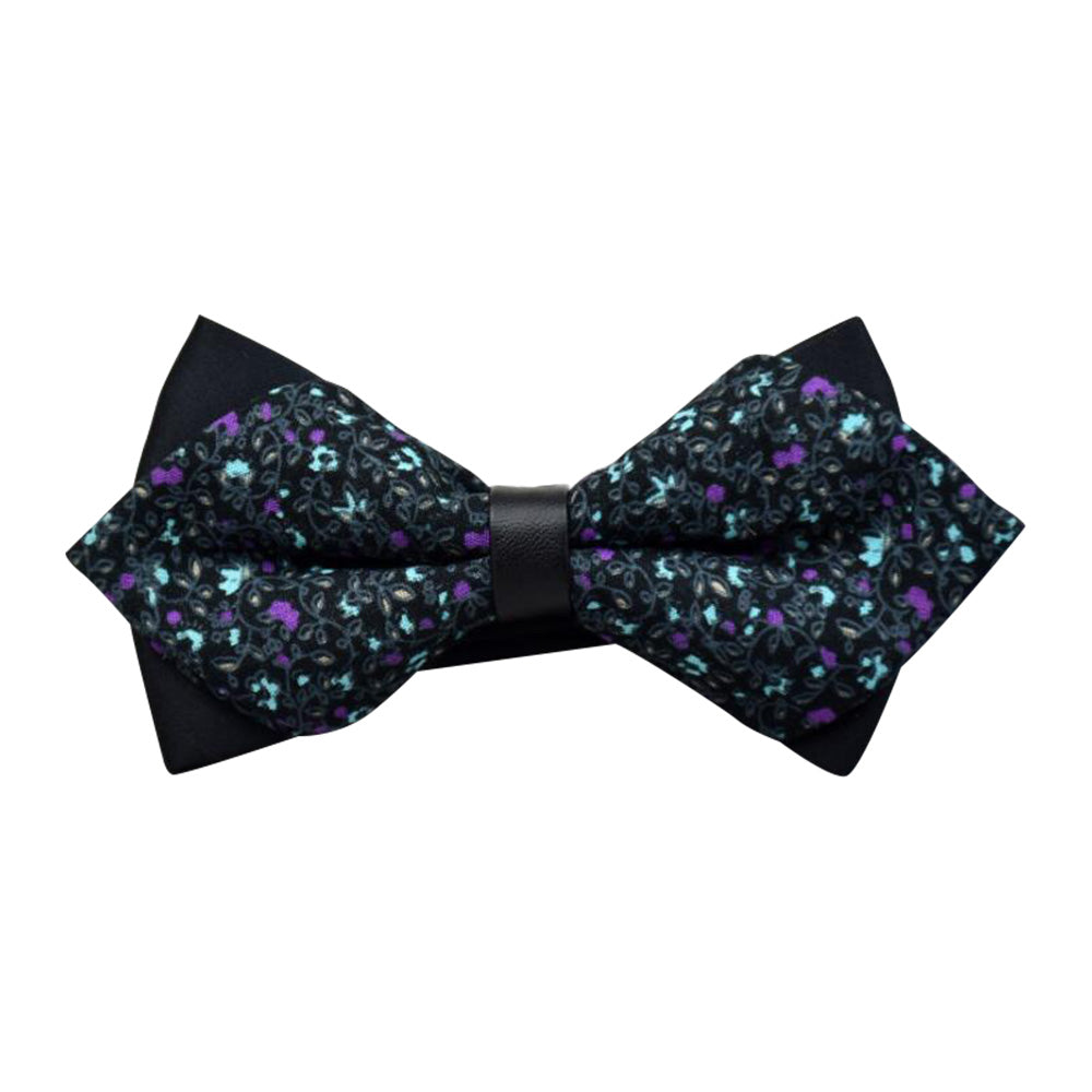 Men's Green Purple Floral 100% Cotton Pre-Tied Bow Tie - Horizon Bliss