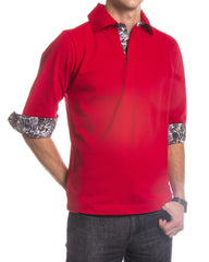 Red Paisley Mens Slim Fit Polo Shirts - 100% Soft Cotton - Tailored - Horizon Bliss