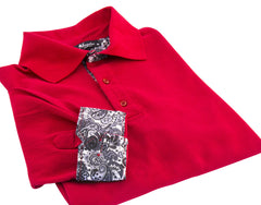 Red Paisley Mens Slim Fit Polo Shirts - 100% Soft Cotton - Tailored - Horizon Bliss