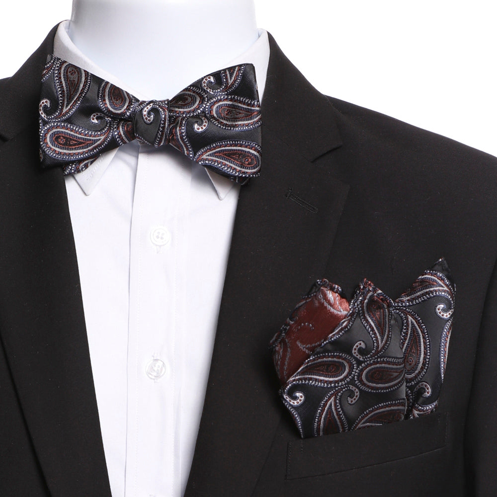 Men's Black Navy Blue White Self Bow Tie - Horizon Bliss