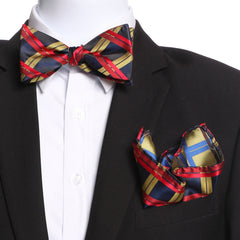 Men's Red Black Yellow Self Bow Tie - Horizon Bliss