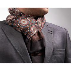 Brown Floral Mens Silk Scarf - Designer neck scarf for winters - Horizon Bliss