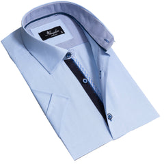 Soft Light Blue Mens Short Sleeve Button up Shirts - Tailored Slim Fit - Horizon Bliss