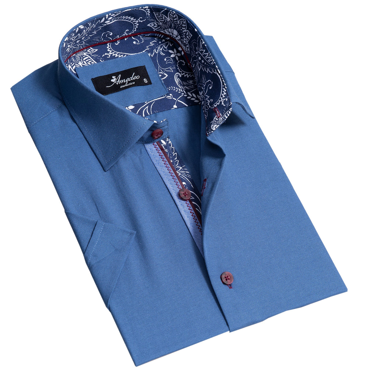 Rich Blue Mens Short Sleeve Button up Shirts - Tailored Slim Fit - Horizon Bliss