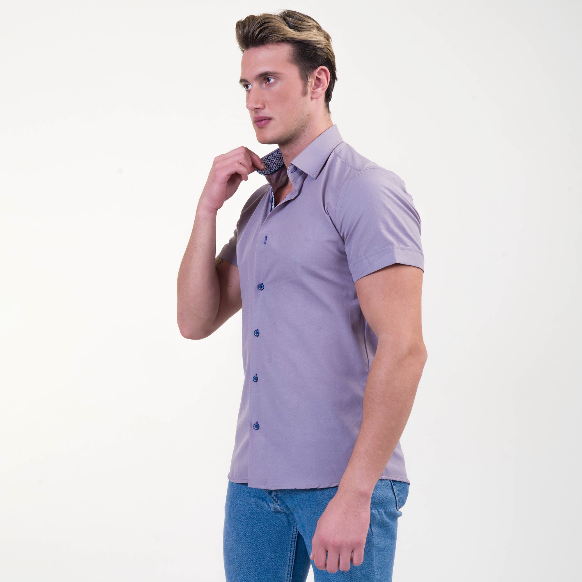 Grayish Blue Mens Short Sleeve Button up Shirts - Tailored Slim Fit - Horizon Bliss