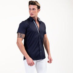 Solid Black Mens Short Sleeve Button up Shirts - Tailored Slim Fit - Horizon Bliss