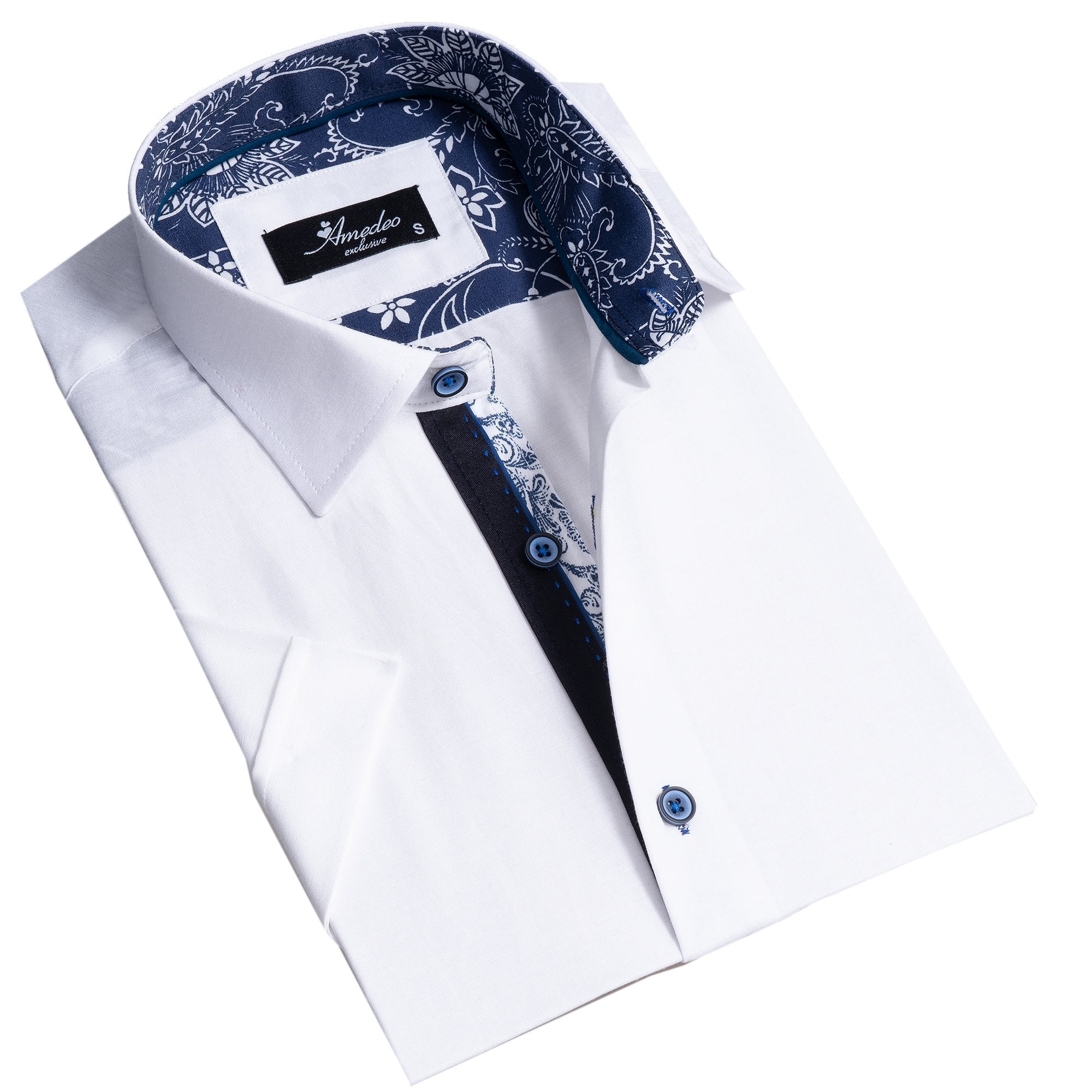 Solid White Mens Short Sleeve Button up Shirts - Tailored Slim Fit - Horizon Bliss