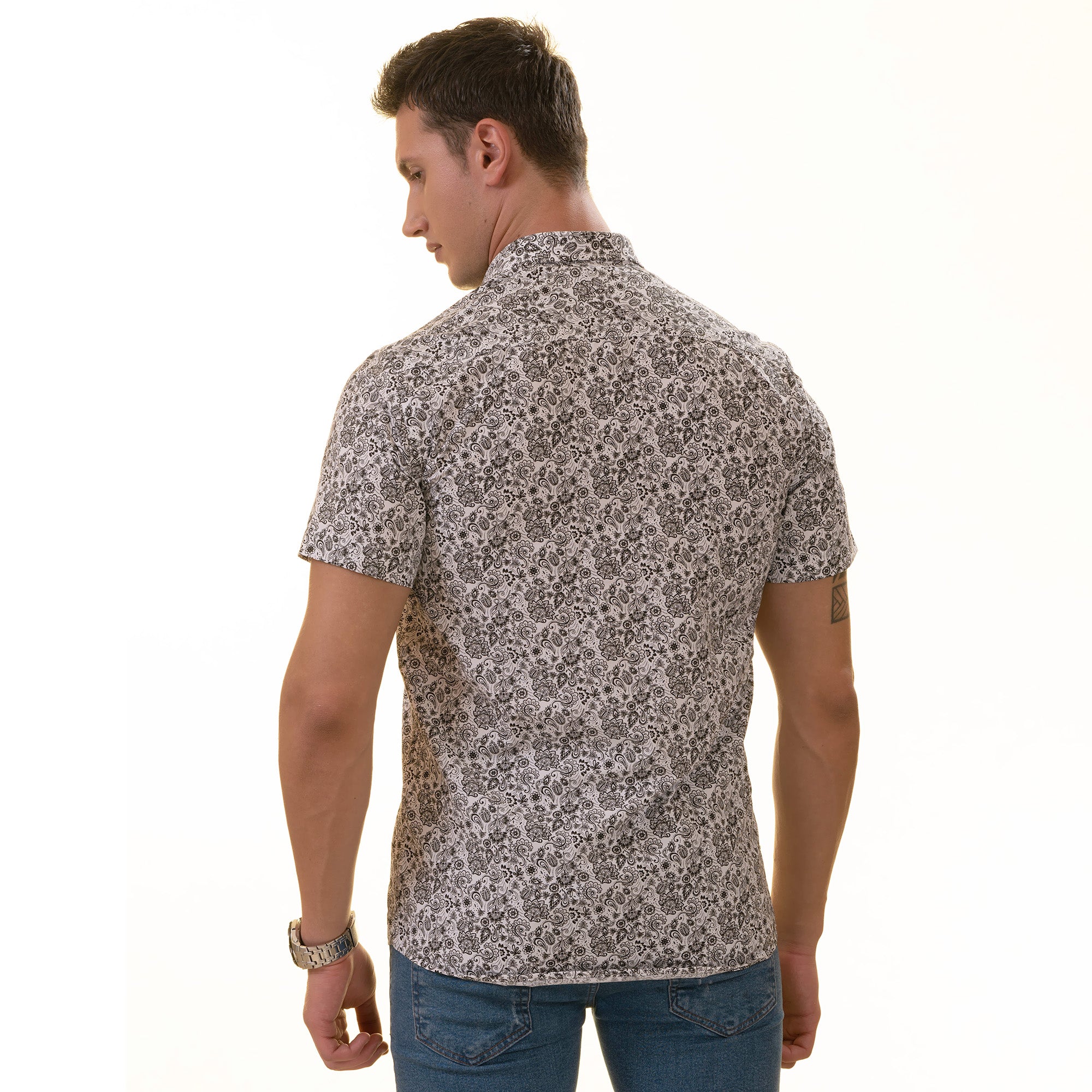 Black & White Paisley  Short Sleeve Button up Shirts - Tailored Slim - Horizon Bliss