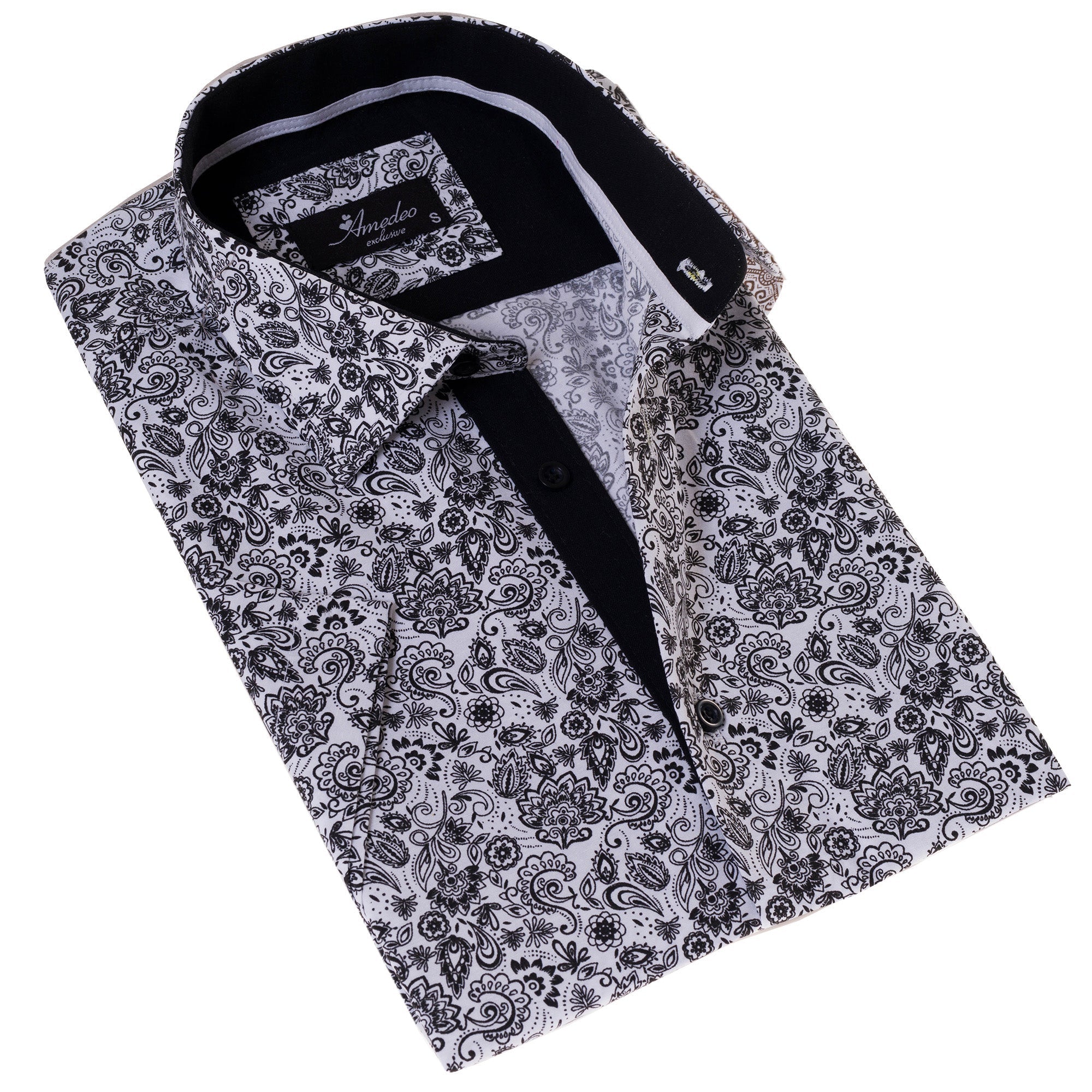 Black & White Paisley  Short Sleeve Button up Shirts - Tailored Slim - Horizon Bliss