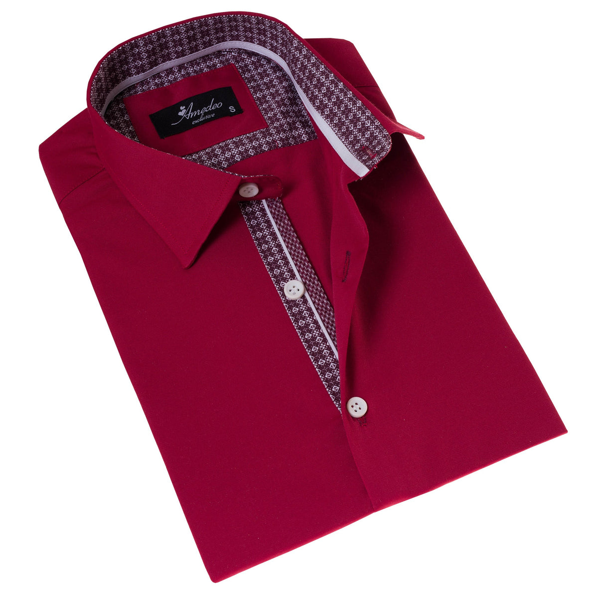 Red with Burgandy interior Paisley  Short Sleeve Button up Shirts - - Horizon Bliss