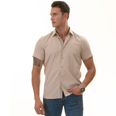 Beige inside different Paisley  Short Sleeve Button up Shirts - - Horizon Bliss