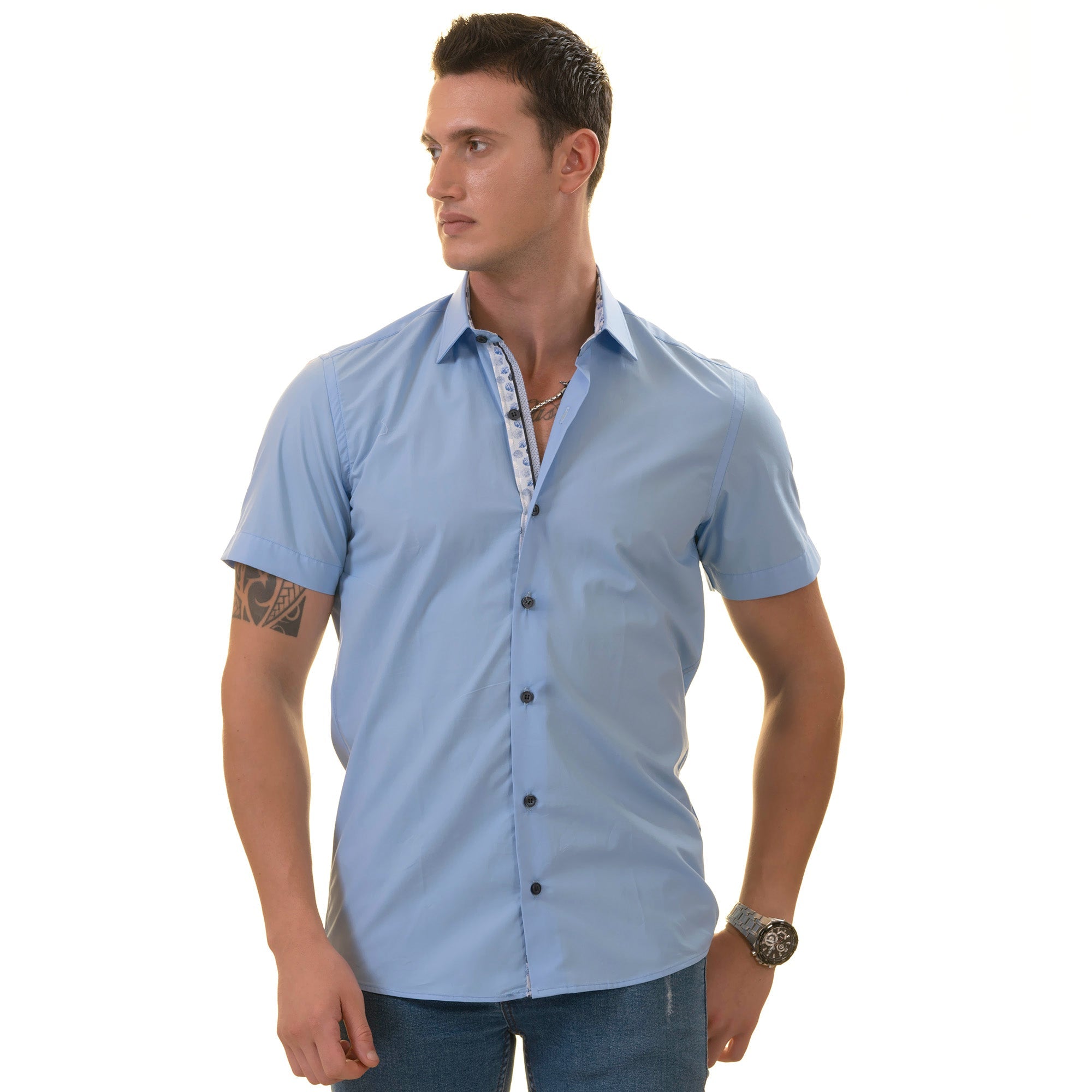 Blue inside different Paisley  Short Sleeve Button up Shirts - - Horizon Bliss