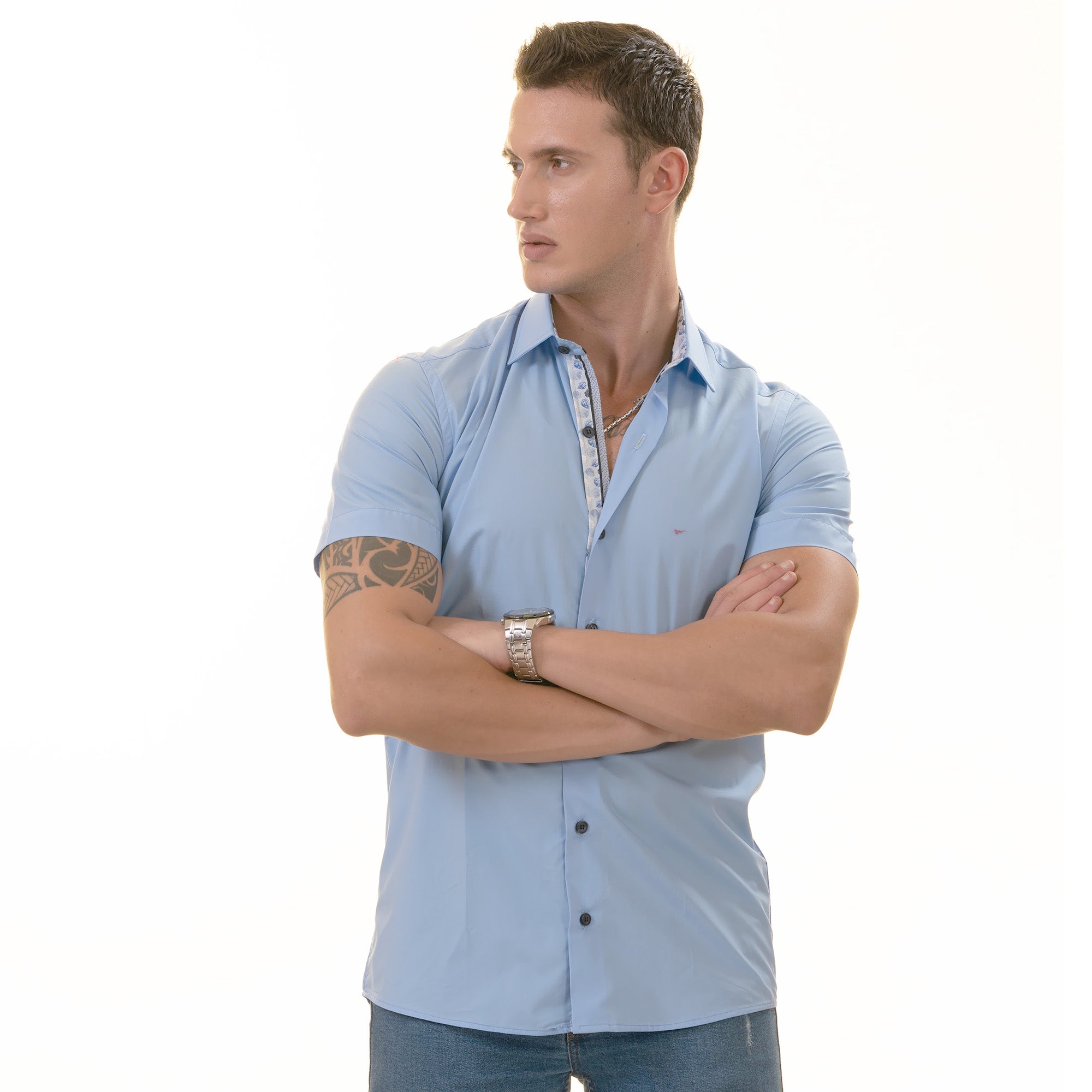 Blue inside different Paisley  Short Sleeve Button up Shirts - - Horizon Bliss