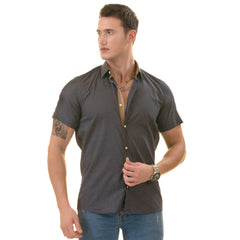 Navy Mustard Designer Paisley  Short Sleeve Button up Shirts - - Horizon Bliss