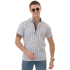 Blue and Navy Leaves Paisley  Short Sleeve Button up Shirts - Tailored - Horizon Bliss