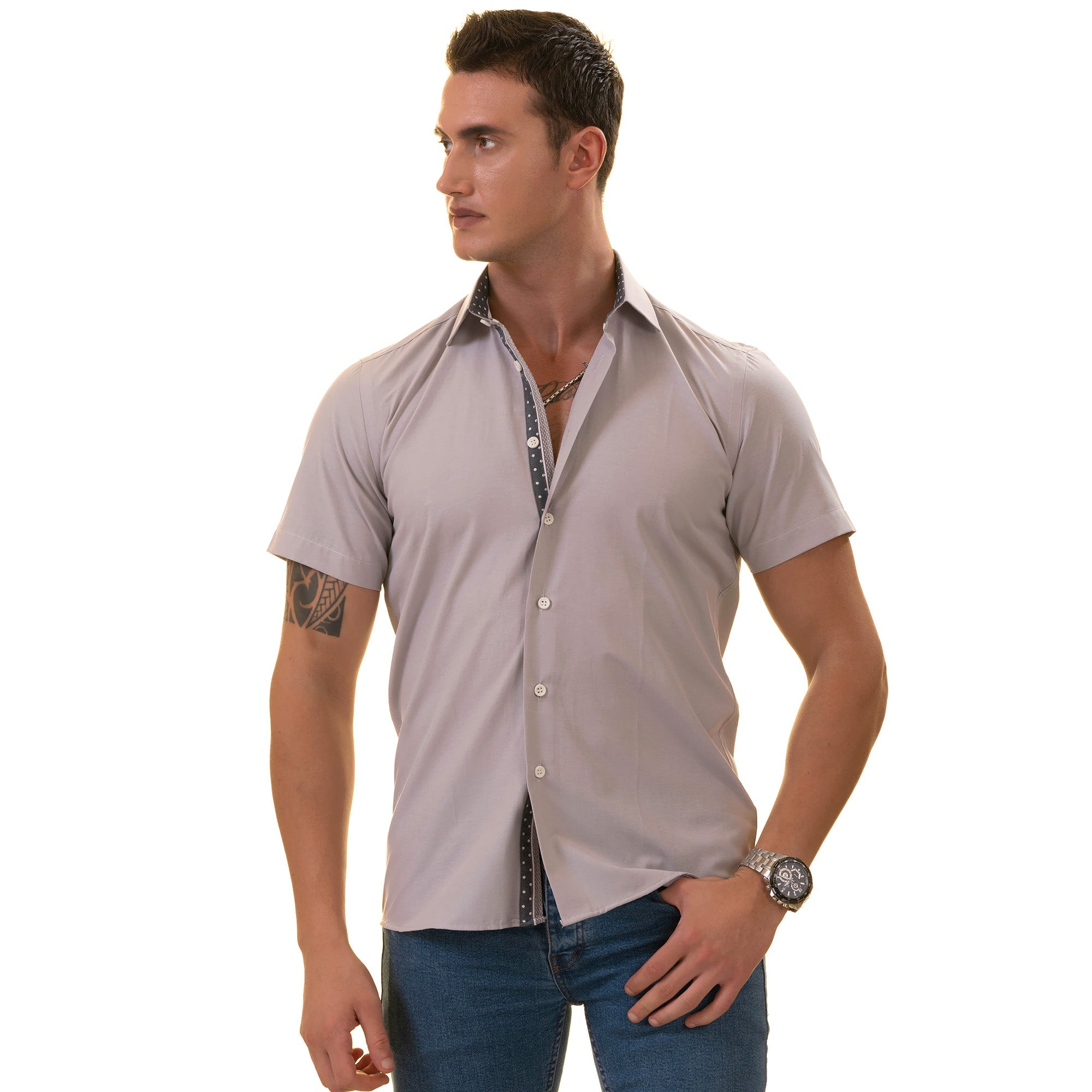 Light Purple Button Up Shirt | Short Sleeves Shirt - Tailored Slim Fit - Horizon Bliss