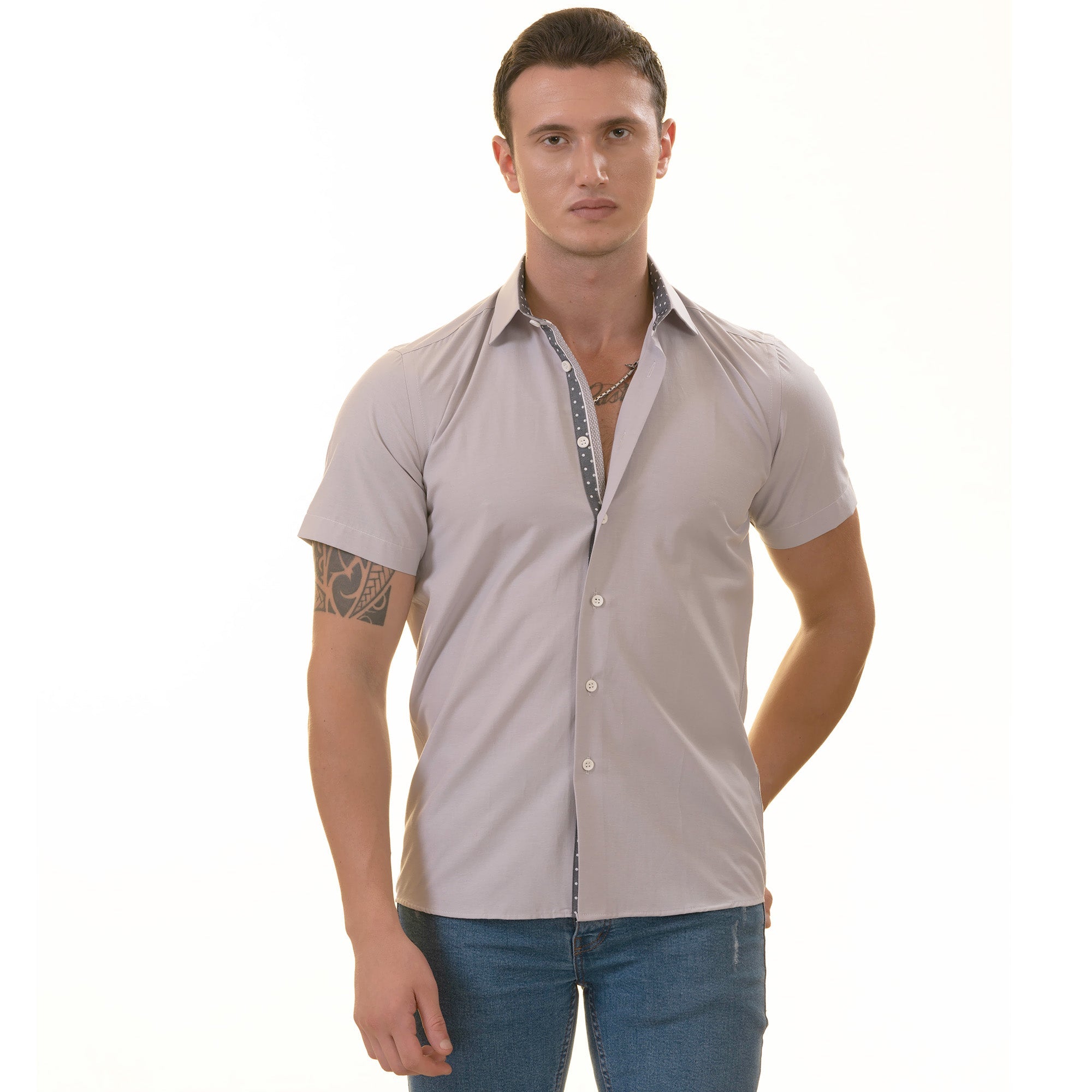 Light Purple Button Up Shirt | Short Sleeves Shirt - Tailored Slim Fit - Horizon Bliss